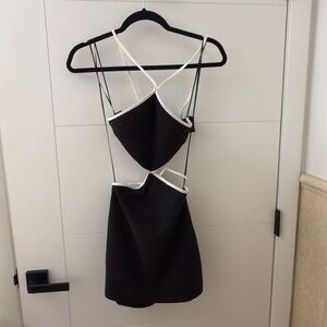 Zara Elegant Black and White Backless Dress